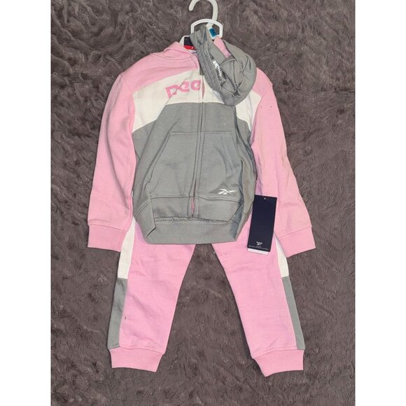 Reebok Toddler Girls Hoodie & Pants Set 18M Pink & Gray 60% Cotton 40% Polyester - Picture 1 of 4